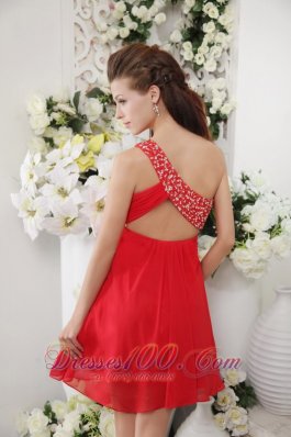 Red Beading One Shoulder Short Prom / Cocktail Dress