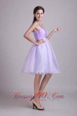 Lilac A-line V-neck Organza Beading Prom Cocktail Dress