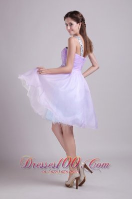 Lilac A-line V-neck Organza Beading Prom Cocktail Dress