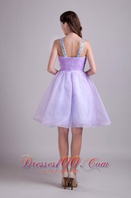 Lilac A-line V-neck Organza Beading Prom Cocktail Dress