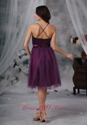 Dark Purple Prom Dress Spaghetti Straps Sequins Tulle