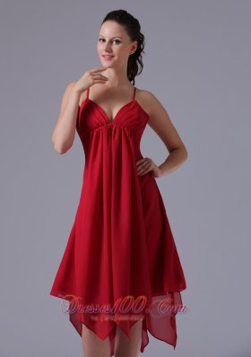 Red Spaghetti Homecoming Prom Dress Asymmetrical Skirt