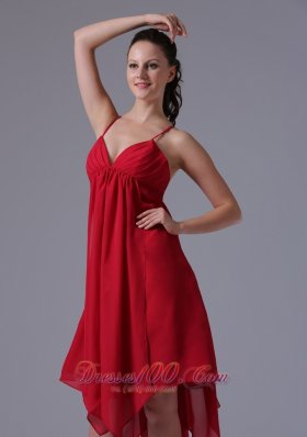 Red Spaghetti Homecoming Prom Dress Asymmetrical Skirt