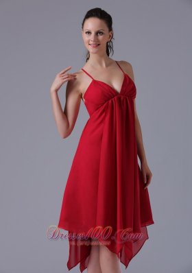 Red Spaghetti Homecoming Prom Dress Asymmetrical Skirt