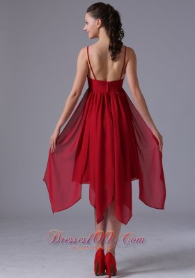 Red Spaghetti Homecoming Prom Dress Asymmetrical Skirt