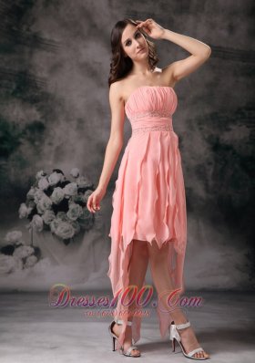 Baby Pink Ruches Sash Chiffon Knee Length Prom Dress