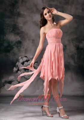 Baby Pink Ruches Sash Chiffon Knee Length Prom Dress