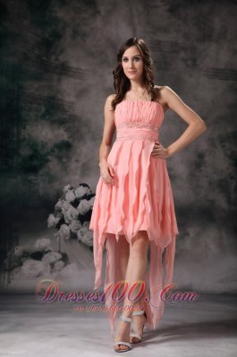 Baby Pink Ruches Sash Chiffon Knee Length Prom Dress