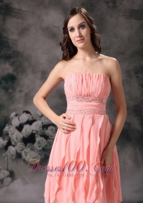 Baby Pink Ruches Sash Chiffon Knee Length Prom Dress