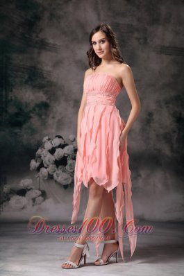 Baby Pink Ruches Sash Chiffon Knee Length Prom Dress