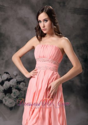 Baby Pink Ruches Sash Chiffon Knee Length Prom Dress