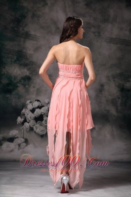 Baby Pink Ruches Sash Chiffon Knee Length Prom Dress