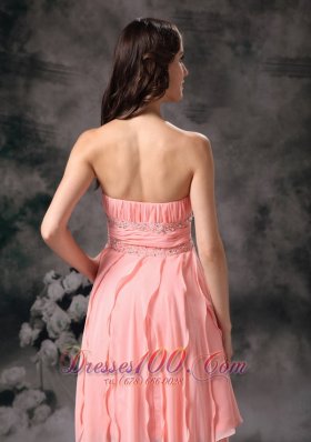 Baby Pink Ruches Sash Chiffon Knee Length Prom Dress