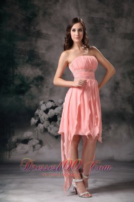 Baby Pink Ruches Sash Chiffon Knee Length Prom Dress