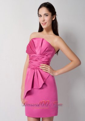 Rose Pink Ruches Ruffles Cocktail Dress Mini Length