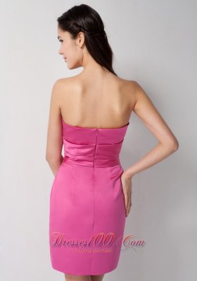 Rose Pink Ruches Ruffles Cocktail Dress Mini Length