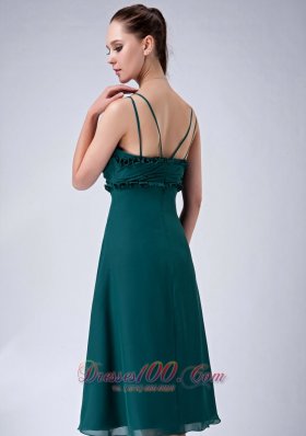 Dark Green Straps Tea Length Bridesmaid Dress