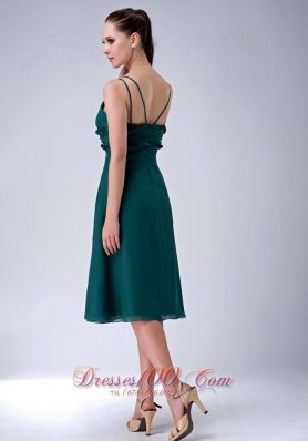 Dark Green Straps Tea Length Bridesmaid Dress