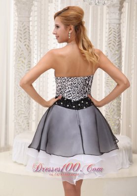 Leopard Short Layered Organza Black Prom Evening Dress