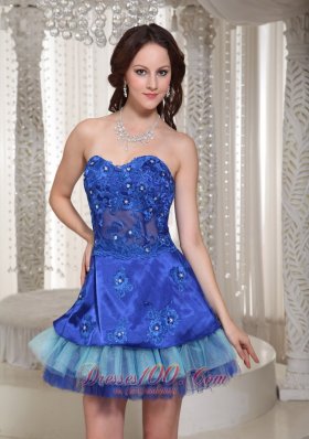 Blue Cocktail Party Dress Layered Appliques Short