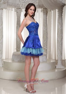 Blue Cocktail Party Dress Layered Appliques Short