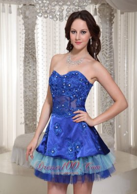 Blue Cocktail Party Dress Layered Appliques Short