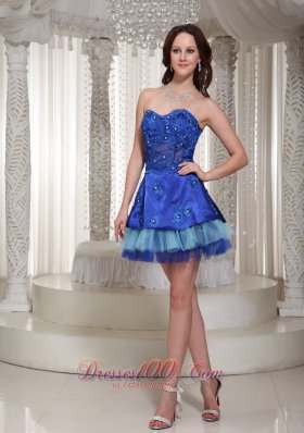 Blue Cocktail Party Dress Layered Appliques Short