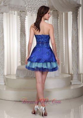 Blue Cocktail Party Dress Layered Appliques Short