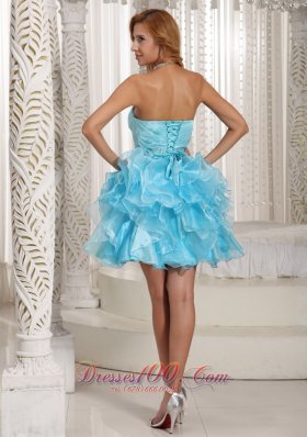 Ruffled Pleated Baby Blue Short Party Holiday Prom Dress