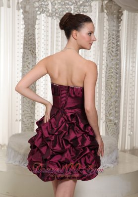 Pleated Ruffles Short Cocktail Graduation Dress Taffeta Burgundy