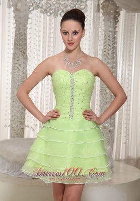 Yellow Green Layered Ruched Prom Cocktail Prom Dress