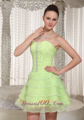 Yellow Green Layered Ruched Prom Cocktail Prom Dress