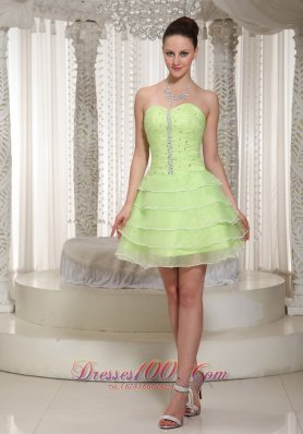 Yellow Green Layered Ruched Prom Cocktail Prom Dress