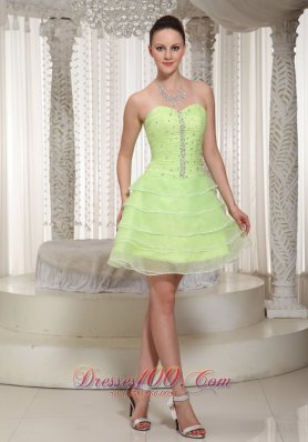 Yellow Green Layered Ruched Prom Cocktail Prom Dress