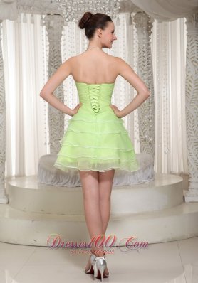 Yellow Green Layered Ruched Prom Cocktail Prom Dress