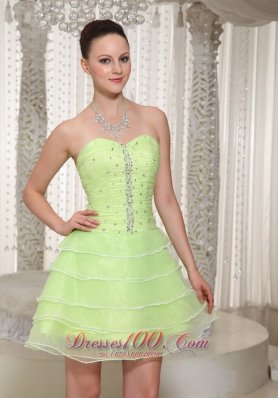 Yellow Green Layered Ruched Prom Cocktail Prom Dress