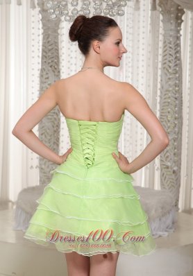 Yellow Green Layered Ruched Prom Cocktail Prom Dress