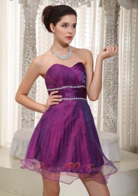 Purple Pleated Layered Prom Cocktail Dress Organza