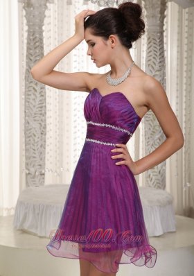 Purple Pleated Layered Prom Cocktail Dress Organza