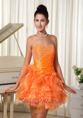 Orange Beading Bust Ruffles Cocktail Dress Mini-length