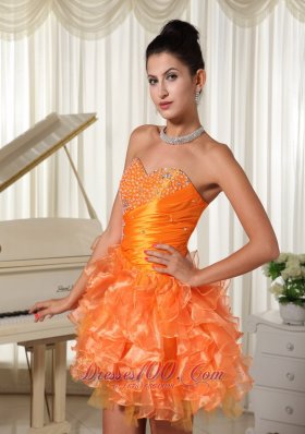 Orange Beading Bust Ruffles Cocktail Dress Mini-length