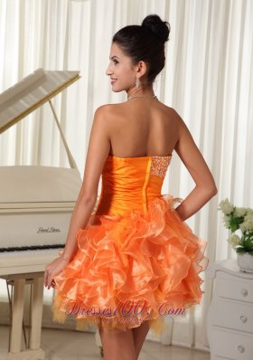 Orange Beading Bust Ruffles Cocktail Dress Mini-length