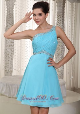 Asym One Shoulder Beading Prom Dress Aqua