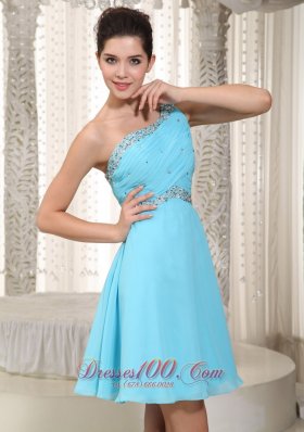 Asym One Shoulder Beading Prom Dress Aqua