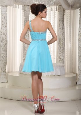 Asym One Shoulder Beading Prom Dress Aqua