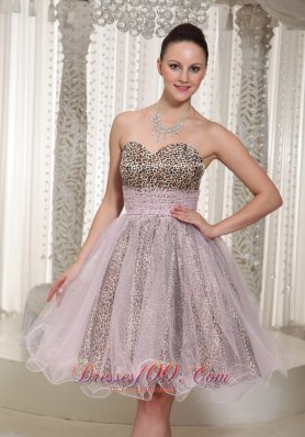 Leopard and Organza Prom Dress Knee-length