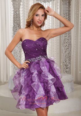 Prom Dress Cocktail Style Ruffles Two Tonal Purple