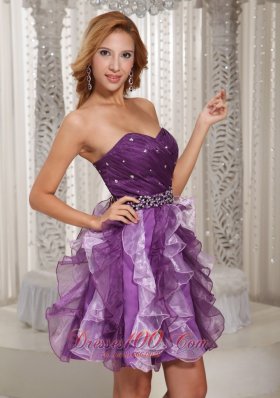 Prom Dress Cocktail Style Ruffles Two Tonal Purple