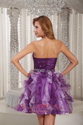 Prom Dress Cocktail Style Ruffles Two Tonal Purple