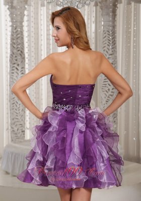 Prom Dress Cocktail Style Ruffles Two Tonal Purple